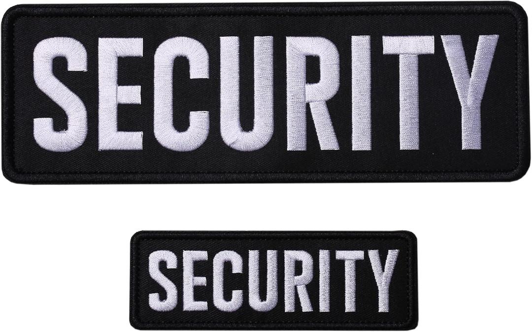 Security Embroidered Patches Hook and Loop, Durable Fabric Security Patch for Officer Guard Uniforms Vest, Jacket, Carrier, Hat, One Small and One Large Black
