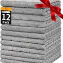 HOMERHYME Hand Towels, 12 Pack 25''*15'' Gym Towels, Grey Quick Dry Lint Free Soft Absorbent Bulk Checkered Fingertip Washcloths Bath Towels for Bathroom Kitchen Salon Workout Shower