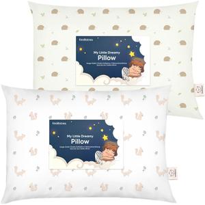 KeaBabies 2-Pack Toddler Pillow 13x18 - Soft Organic Cotton Kids Travel Bed Pillows for Sleeping, School, Nap, Machine Washable, Toddlers 2 to 5, Pillowcase Sold Separately (Nibbles/Bruce)