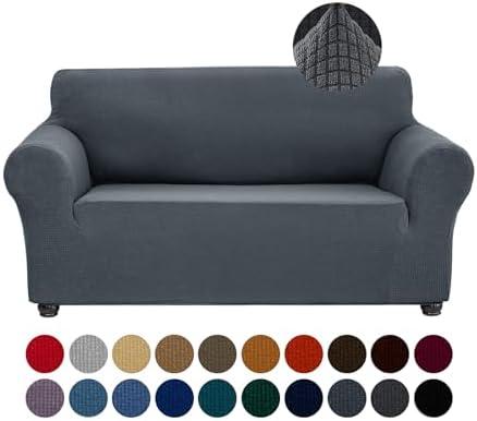 Joccun Stretch Loveseat Couch Cover Slipcover, 1-Piece Sofa Cover for 2 Cushion Couch Spandex Jacquard Washable Furniture Protector Cover for Living Room,Kids,Pets（Loveseat,Charcoal）