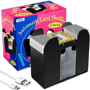 Zomiboo 6 Decks Automatic Card Shuffler USB Battery Operated Electric Casino Poker Card Shuffler Machine for Home Poker Playing Games Casino and Club Party