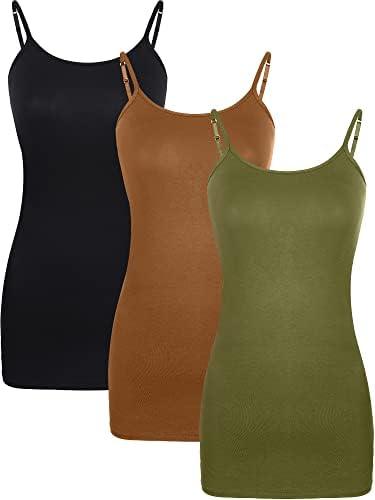 WILLBOND 3 Pieces Women Basic Long Tanks Adjustable Spaghetti Strap Camisole Top XL