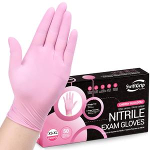 SwiftGrip Pink Disposable Exam Gloves, X-Small, 50-ct Box, Powder-Free, Latex-Free, Medical Grade Gloves for Cleaning & Esthetician