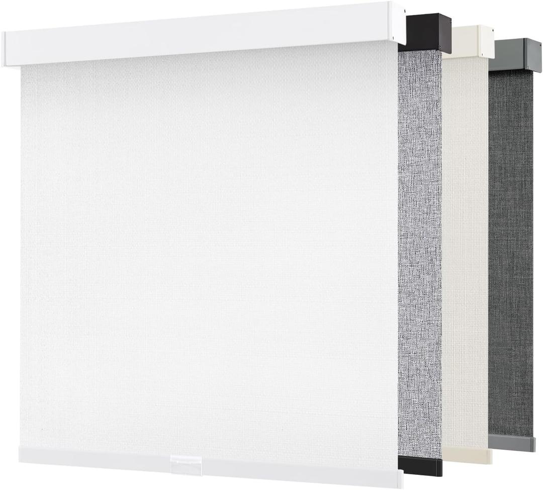 AOSKY Blackout Roller Shades Cordless Blinds for Windows, Free-Stop Shades with Valance, Thermal Insulated Fabric, UV Protection, Blinds for Home and Office (33.5" W x 72" H, Linen White)