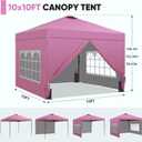 GDY 10x10 Pop Up Canopy Tent with 4 Sidewalls, Easy Set up with One Push Lift Outdoor Silver Coated Beach Gazebos, Carpas with 4 Sandbags, for Outdoor, Parties,Camping, Pink.