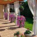 4 Pcs Artificial Fake Hanging Flowers Plants for Outdoor Decoration, Faux Daisy with Eucalyptus Leaves Fade Resistant Long Trailing Vines for Front Door Porch Balcony Patio (Light Purple Pink)