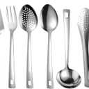 6 PCS Stainless Steel Serving Utensils, 10 Inch Serving Spoons for Buffet Large Hosting Metal Spoons, Silverware Set Tongs for Serving Food Parties Catering