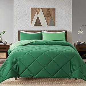 Decroom Lightweight Queen Comforter Set with 2 Pillow Sham - 3 Pieces Set - Quilted Down Alternative Comforter/ Duvet Insert for All Season - Olive Green/ Grass Green - Queen Size