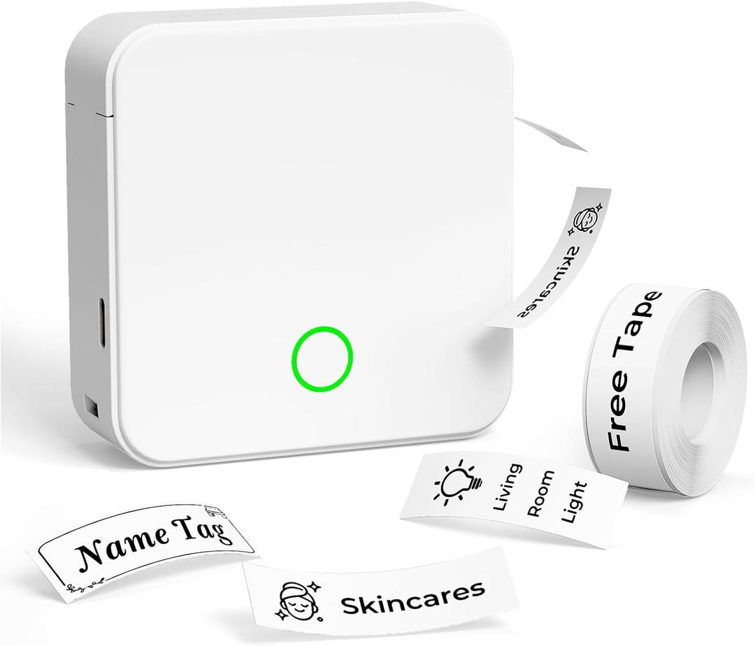P0 Label Maker, Thermal Machine Sticker Label Printer, Label Maker Waterproof Labels, Multiple Templates, Bluetooth Thermal Small Label Printer for Home Office School Organization White