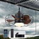 jazimar Outdoor Ceiling Fan with Lights: 20-Inch Waterproof Plug-In Caged Hanging Fan, App/Remote Control, 3CCT, 6-Speed Reversible DC Motor, for Porch Patios Canopy