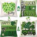 Lucky St. Patrick's Day 4PCS 18x18 Inch Velvet Throw Pillow Covers,Classic Farmhouse Decorative Square Cushion Cases for Sofa Couch