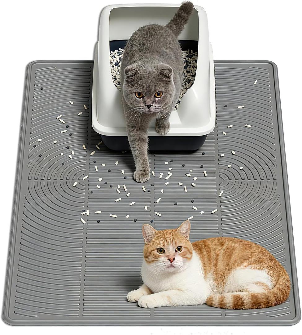 Cat Litter Mat 40"x28" - Soft Silicone & Leak-Proof Large Litter Mat, Non-Slip Cat Litter Trapping Mat for Multiple Cats, Easy to Clean & Durable for All Types (Gray)