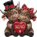 Thyle Valentine's Day Couple Gift Resin Figurines, Romantic Love Statue with Heart, Cute Farmhouse Style Home Decor, Sweet Valentines Gift for Her Him Wife Husband Galentine's Day Favor(Highland Cow)