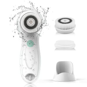 TOUCHBeauty Facial Cleansing Brush Electric, Face Cleansing Brush with Stand, 3 Brush Heads, 2 Speeds, IPX5 Waterproof, Battery-Powered, Suitable for All Skin Types, TB-0759D (White)