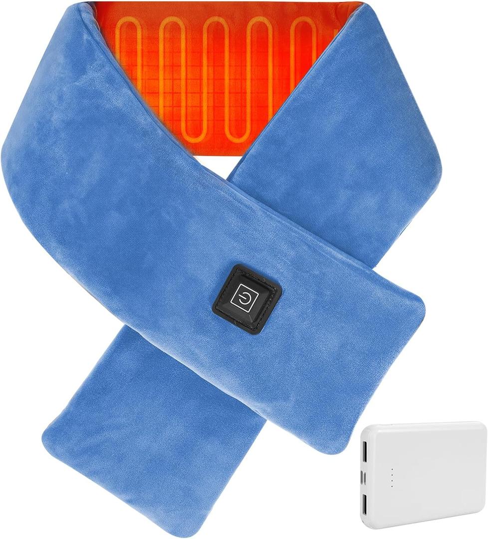 Heated Neck Wrap with 5000mAh Power Bank, Heating Pad Cordless with 3 Heating Levels, Portable Neck Warmer for Neck Pain Relief and Stiffness, Rechargeable Heated Scarf for Outdoor & Office, Sky Blue