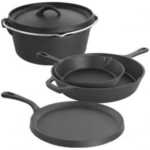MEGACHEF MCCI-440 5 PIECE PRE-Seasoned CAST Iron Kitchen COOKWARE Set with POTS Pans