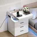 Treocho Led Nightstand with Hidden Space & Charging Station, 15.75 x 16.93 x 26.77 inch