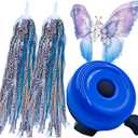 Children's Bicycle Bell - 1 Bicycle Bell with a Pearl Butterfly and 2 Handlebar Streamers for Scooter Tassels, Ideal for Kids' Bicycle Accessories. (Blue)
