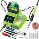 Soldering Station, 100W Digital Display Soldering Iron Station Kit with 2 Helping Hands, 356F - 896F, Auto Sleep, C/F Conversion, Solder Wire, Tips, Stand, Pump, Tweezers, Tip Cleaner, Green