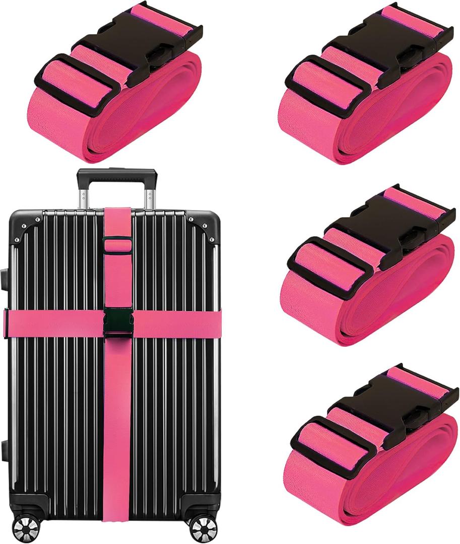 Luggage Straps for Suitcases TSA Approved Travel Belt 4 Pack by Chelmon (Rose Red)