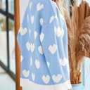 Saodimallsu Womens Oversized Heart Cardigan Color Block V Neck Button Long Sleeve Chunky Valentines Sweaters (Blue, L)