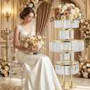 2PCS Wedding Flower Stand Centerpieces/Sparkling Genuine Crystal Pendants - 5-Tier Heavy-Duty Chandelier Base for Banquet Aisle/T-Stage/Table/Flower Arrangement Decoration, Not Acrylic (Golden)
