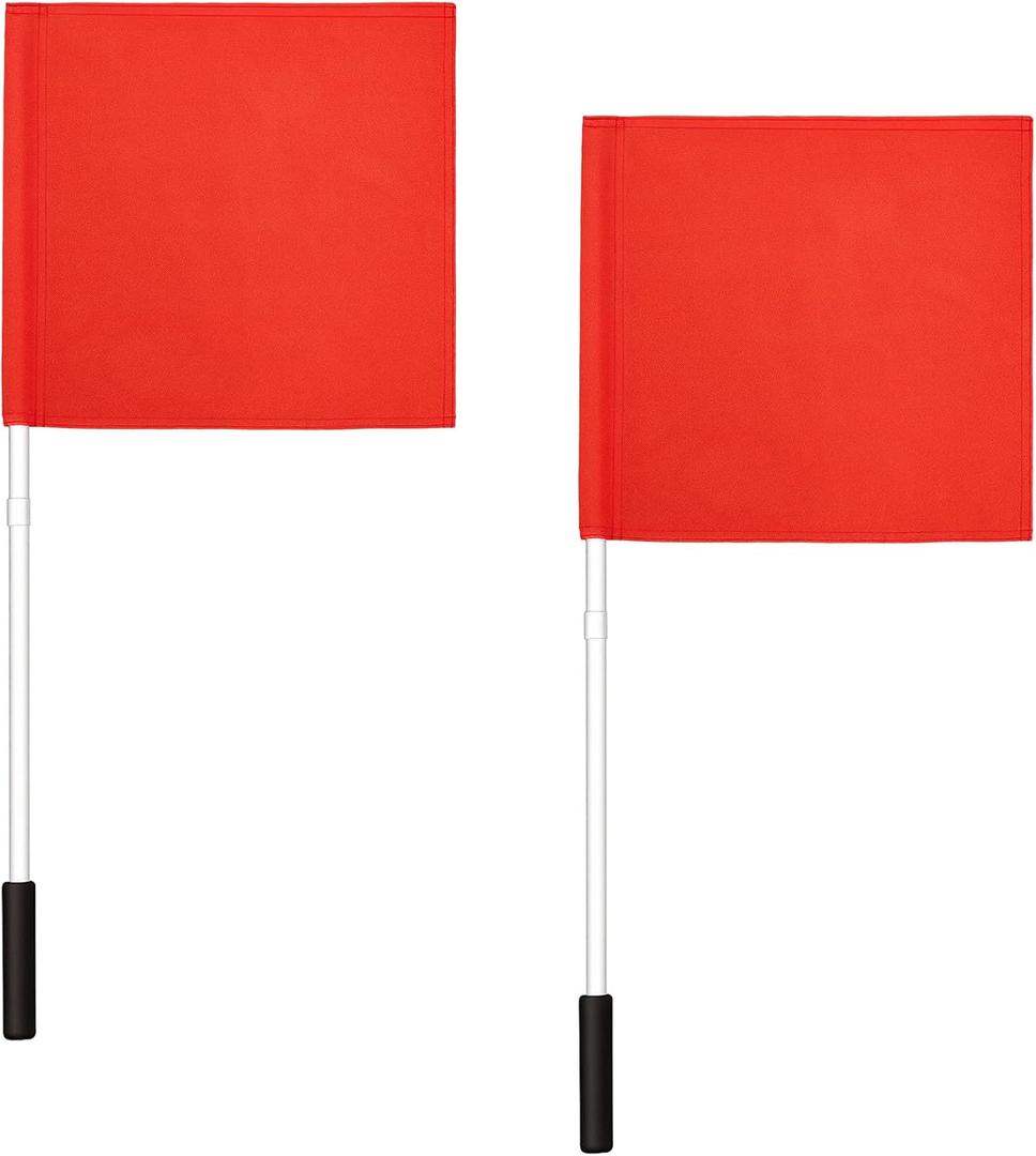 2 Pcs Red Boat Flag with Pole 30 Inch, 12.6 x 12.6" Safety Water Ski Flag, Enhanced Visibility & Safety for Water Skiing Watersports Wakeboard Kneeboard Towable Tube Kayak, Not Floatable