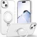 Lufanbis Magnetic for iPhone 15 Case with Ring Stand, [10 FT Drop Protection] [Velvety Touch] Slim Translucent Matte Back Shockproof Phone Case for iPhone 15 6.1'', Frosted White