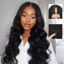 V Part Wig Human Hair Body Wave Upgrade U Part Human Hair Wigs With Adjustable Drawstring 250% Density Glueless No Leave Out V Shape Wigs Full Head Clip In Half Wig For Women (Natural Black, 16 Inch)