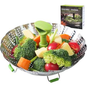 SHIKORI Steamer Basket,Stainless Steel Vegetable Steamer Basket Folding,Folding Expandable Steamers,Expandable to Fit Various Size Pot-Green 11 in SHIKORI Steamer Basket,Stainless Steel Vegetable Steamer Basket Folding,Folding Expandable Steamers,Expandable to Fit Various Size Pot-Green 11 in