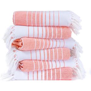 Native Fab Turkish Stripe Beach Towels - Set of 6-40x71 inches 100% Cotton Quick Dry Lightweight Thin Sand Free - Oversized Peshtemal Towel for Adults, Travel, Bath, Spa, Camp - Red Orange