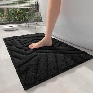 Color&Geometry Black Bathroom Rugs- Non Slip, Absorbent, Thick, Soft, Washable Bath Mat, 16"x24" Small Bath Rug Bath Mats for Bathroom Floor, Shower, Sink, Vanity