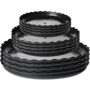 12 Pack Plastic Plant Saucer, Round Flower Plant Trays Wave Drainage Tray for Pots Base, Heavy Duty Plant Pot Saucers for Indoor Outdoor Home Garden Plant - Black, 6/7.8/10 Inch