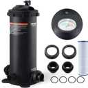 VEVOR 2025 Pro Pool Cartridge Filter Tank & Element for Above Ground & Inground Pools, Large 50Sq. Ft Cleaner System Compatible W/Pumps 1/3 to 1 HP| Up to 2483 GPH |for Pools Up to 19866 Gallons