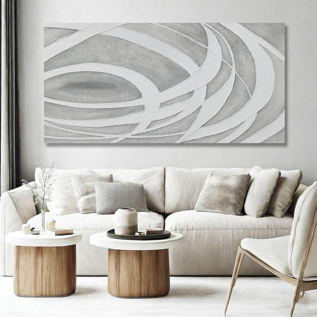 MLART99 Modern Gray and White Abstract Canvas Wall Art Minimalist Line Painting Neutral Textured Artwork for Living Room Bedroom Office Home Decor 24x48 Inch