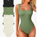 OQQ Women's 3 Piece Bodysuits Sexy Ribbed Strappy Square Neck Sleeveless Tummy Control Tank Tops Bodysuits M