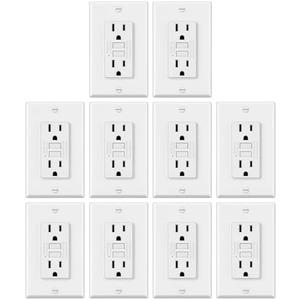 ELECTECK 10 Pack GFCI Outlets 15 Amp, Non-Tamper Resistant, Decor GFI Receptacles with LED Indicator, Ground Fault Circuit Interrupter, Wallplate Included, ETL Listed, White one is missing