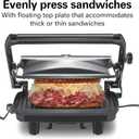 Hamilton Beach Panini Press Sandwich Maker & Electric Indoor Grill with Locking Lid, Opens Wide to Fit Any Thickness for Quesadillas, Burgers & More, Nonstick 8" x 10" Grids, Chrome (25460MNA)