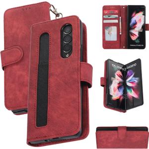 Samsung Z Fold 4 PU Leather Flip Wallet Case with 2 Card Slots Pencil Holder Samsung Z Fold 4 Case with Folding Kickstand Strong Magnetic Full Cover Wallet Case (Red)