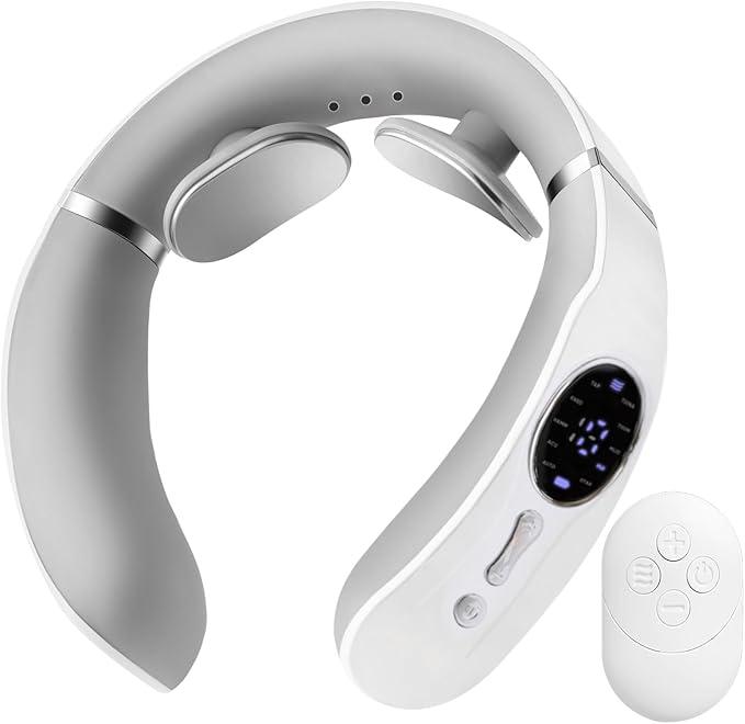 Electric Neck Massager with Heat，10 Settings & 16 Strength Levels, Compact and Travel-Friendly, Great for Comfort, White
