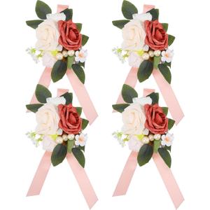 Lyrow Set of 4 Floral Shoulder Corsages,White and Dusty Rose Mother of The Bride Corsage,Artificial Flower Corsage Boutonniere for Mom Wedding Ceremony Church Anniversary Formal Dinner Party