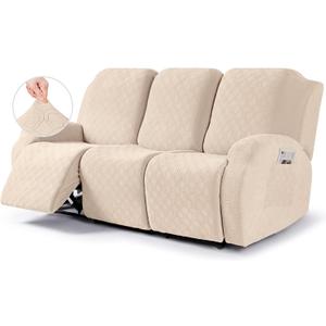 VANSOFY Recliner Cover, 3-Pieces Stretch Reclining Couch Covers with Pockets Reclining Sofa Slipcovers 3 Seater Soft Washable Furniture Protector for Dogs Cats(Cream)