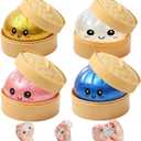 4PCS Dumpling Squishies, Giant Glitter Dumpling BoxStocking Stuffers with Food Steamer Stretchy Desk Toy