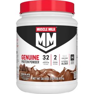 Muscle Milk Genuine Protein Powder, Chocolate, 1.93 Pounds, 13 Servings, 32g Protein, 2g Sugar, Calcium, Vitamins A, C & D, NSF Certified for Sport, Energizing Snack, Packaging May Vary (EXP 09/02/27)