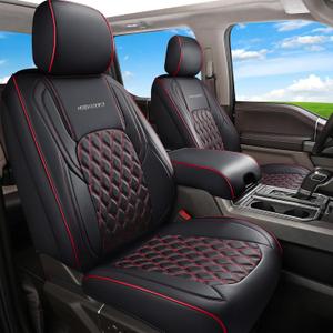 Huidasource Leather Seat Covers Custom Fit for Truck Chevy Silverado GMC Sierra 1500 2007-2013&2019-2025, 2500HD 3500HD 2020-2025 Crew Double Extended Cab Seat Cushion Protector (Full Set/Black&Red)