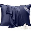 100% Pure Silk Pillowcase 2 Pack for Hair and Skin, Both Sides 23 Momme Grade 6A+ Mulberry Silk Pillowcases with Hidden Zipper, Soft&Smooth Cooling Pillow Cases (Navy Blue, Queen 20x30)