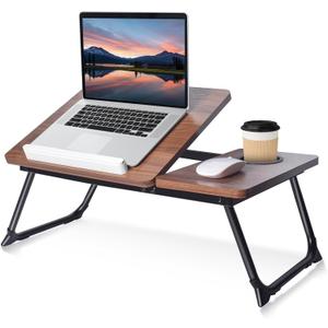 Adjustable Wooden Lap Desks for Bed, Desk with Built-in Cup Holder (Brown)