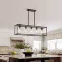 5 Light Oil Rubbed Bronze Dining Room Light Fixture Modern Farmhouse Chandelier Over Table Rectangle Kitchen Island Pendant Lighting Linear Chandelier Living Room Hanging Light Adjustable Height