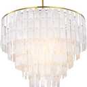 TOCHIC Capiz Shell Chandelier, 6-Light Chandeliers for Dining Room, Gold Coastal Chandelier with Natural Shells, Round Boho Light Fixtures for Bedroom, Living Room, Kitchen and Foyer, W-23.62"