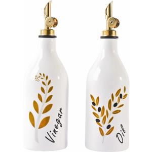 Oil and Vinegar Dispenser with Spout Set of 2, 13.5oz Olive Oil Dispenser Bottle for Kitchen Leakproof Oil Containers with Stainless Steel Pourer Suitable for Oil, Vinegar, Soy Sauce